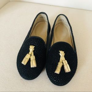 Black Loafer with Gold Tassels